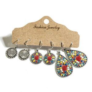 Bohemian Round water droplets alloy enamel women’s drop pierced earrings.